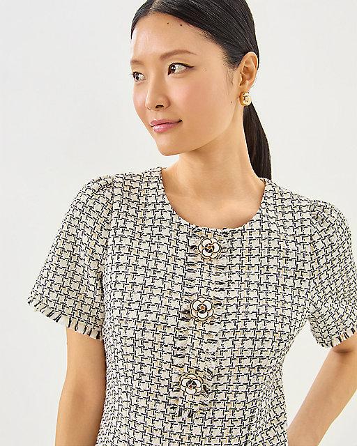 Lilly Pulitzer Brenda Boucle Dress Coconut Lurex Houndstooth Boucle