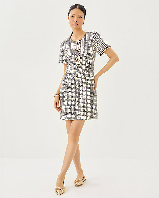 Lilly Pulitzer Brenda Boucle Dress Coconut Lurex Houndstooth Boucle