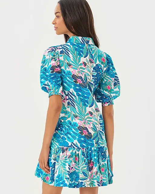 Lilly Pulitzer Brett Popover Shirtdress Breezy Aqua Best Fronds Forever