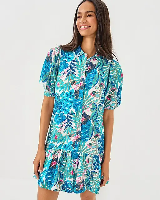 Lilly Pulitzer Brett Popover Shirtdress Breezy Aqua Best Fronds Forever