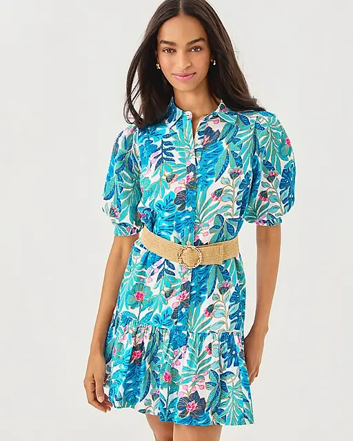 lilly pulitzer Brett Popover Shirtdress Breezy Aqua Best Fronds Forever