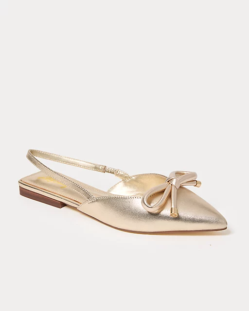 lilly pulitzer Brit Leather Bow Slingback Shoe Gold Metallic