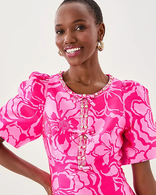 Lilly Pulitzer Britnee Beaded Jacquard Shift Dress Parigi Pink Go Big Satin Jacquard