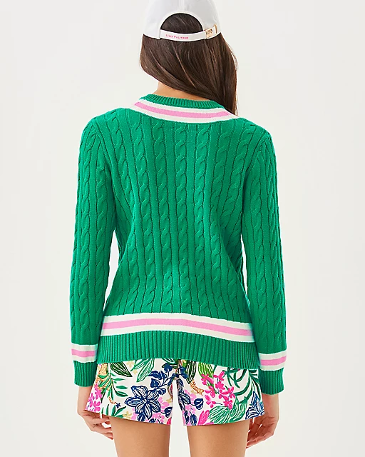 Lilly Pulitzer Brockton Cotton Sweater Kitts Green X Pink Bliss Tipping