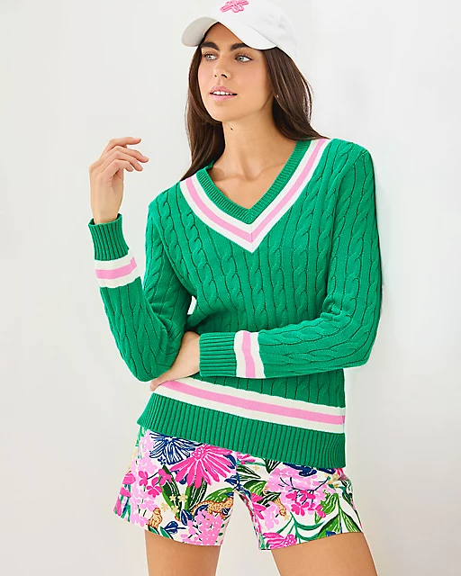 lilly pulitzer Brockton Cotton Sweater Kitts Green X Pink Bliss Tipping