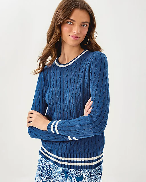 Lilly Pulitzer Brockton Crew Neck Sweater Starlight Navy X Coconut Tipping