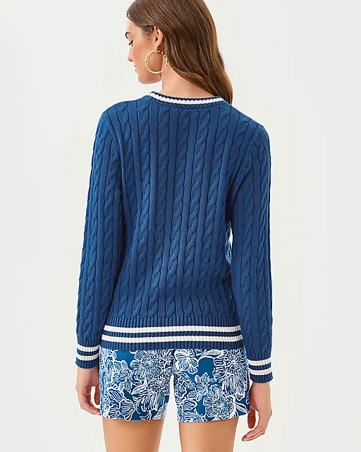 Lilly Pulitzer Brockton Crew Neck Sweater Starlight Navy X Coconut Tipping