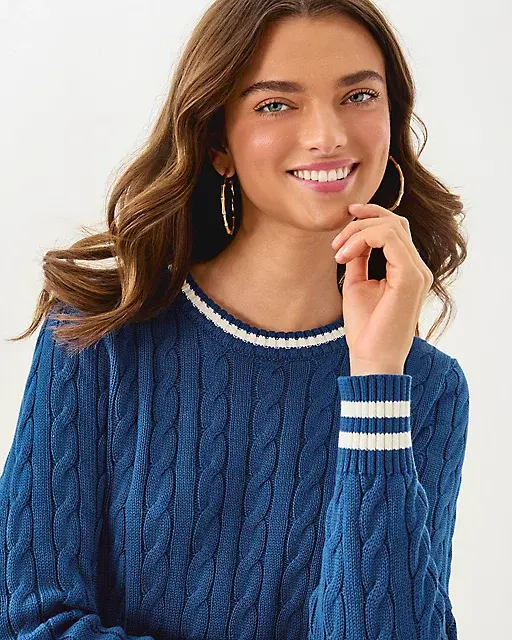 Lilly Pulitzer Brockton Crew Neck Sweater Starlight Navy X Coconut Tipping