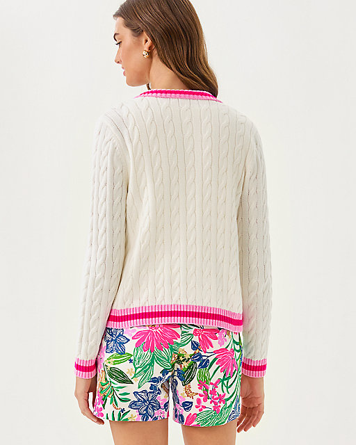 Lilly Pulitzer Brockton Polo Cardigan Coconut X Pink Bliss Tipping