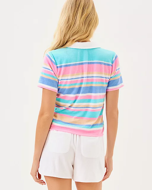 Lilly Pulitzer Brunella Polo Top & Florie Short Towel Terry Set Fresh Water Blue Al Fresco Stripe