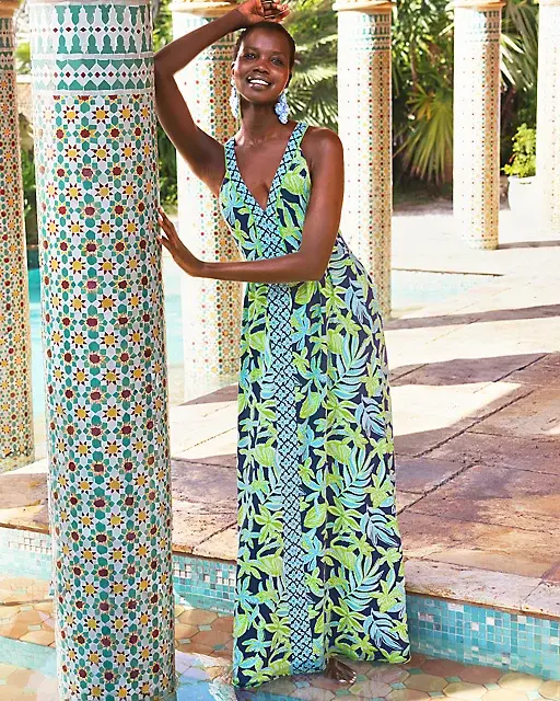 lilly pulitzer Carmilla Maxi Dress Sapphire Pool Tropical Tango Engineered Knit Maxi