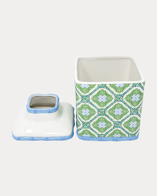 Lilly Pulitzer Ceramic Tissue Holder Multi Bamboo Logo Trellis