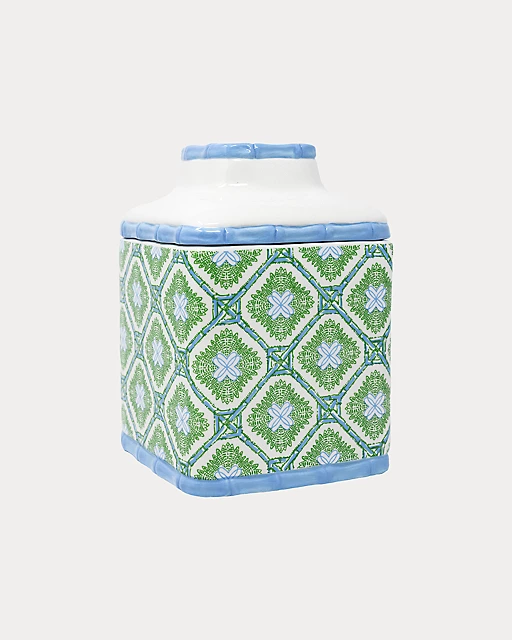 lilly pulitzer Ceramic Tissue Holder Multi Bamboo Logo Trellis