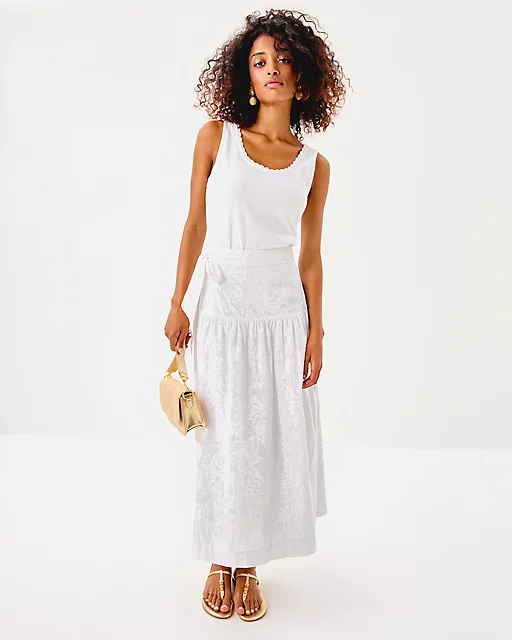 Lilly Pulitzer Corina Cotton Midi Skirt Resort White Catchin Rays Overprint