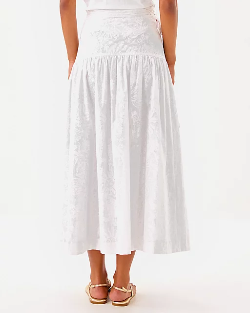 Lilly Pulitzer Corina Cotton Midi Skirt Resort White Catchin Rays Overprint