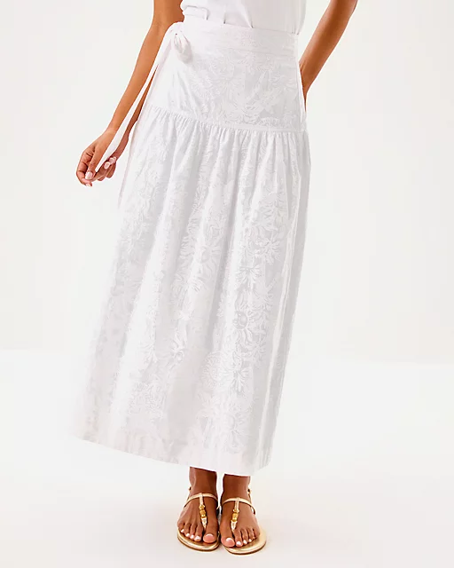 Lilly Pulitzer Corina Cotton Midi Skirt Resort White Catchin Rays Overprint