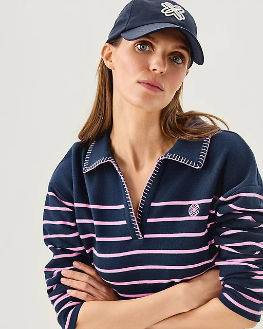 Lilly Pulitzer Corvaya Terry Pullover Low Tide Navy Legacy Stripe