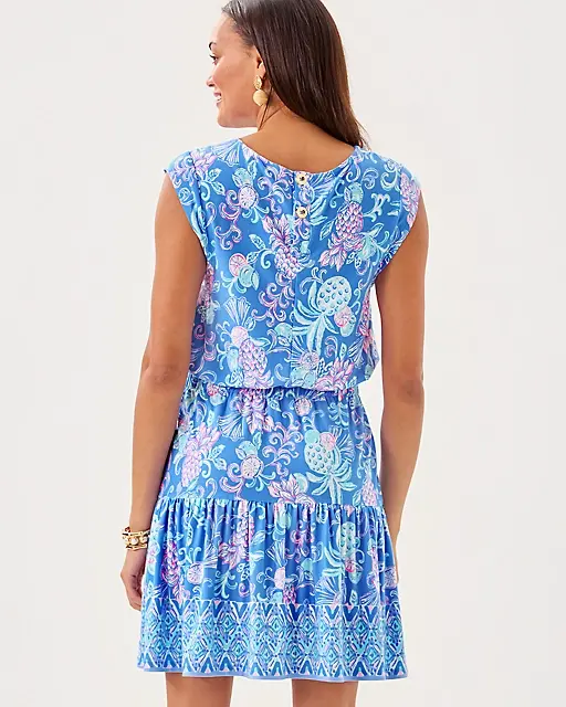 Lilly Pulitzer Danville Dress Sunwashed Blue Citrus Crush Engineered Knit Dress