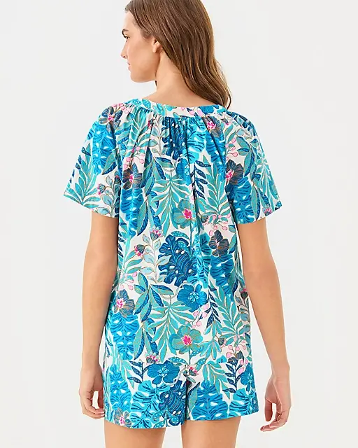 Lilly Pulitzer Darcey Top & Abrianna Boxer Pajama Set Breezy Aqua Best Fronds Forever