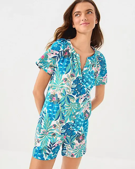 lilly pulitzer Darcey Woven Pajama Top Breezy Aqua Best Fronds Forever