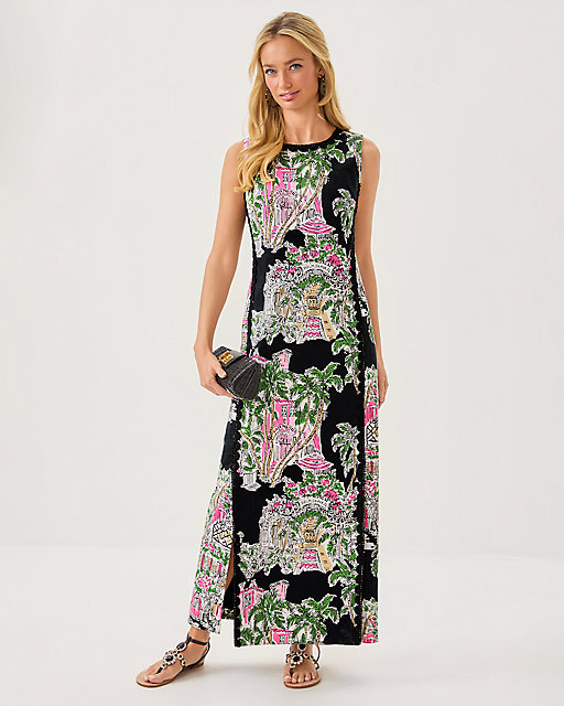Lilly Pulitzer Darlene Stretch Maxi Shift Dress Onyx Oversized Pb Anniversary Toile