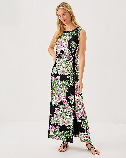 Lilly Pulitzer Darlene Stretch Maxi Shift Dress Onyx Oversized Pb Anniversary Toile