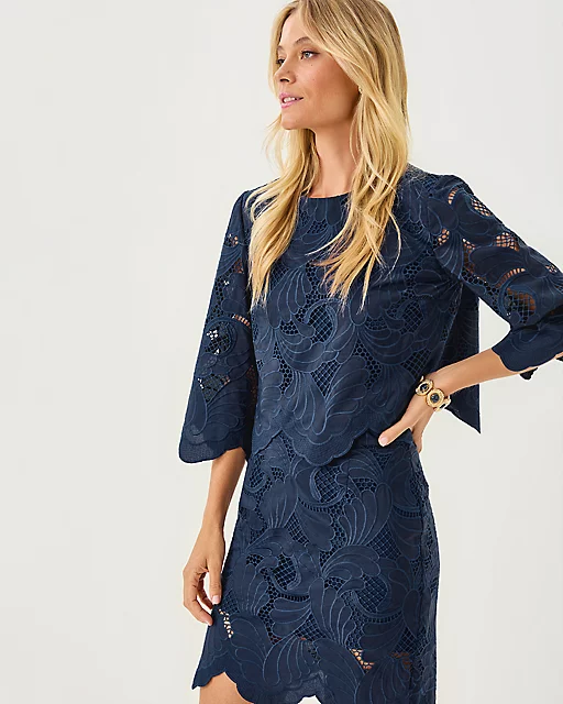 Lilly Pulitzer Debra Lace Skirt Low Tide Navy Sway With Me Scalloped Lace