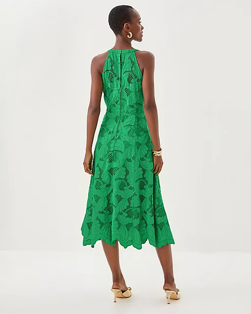 Lilly Pulitzer Denise Lace Halter Midi Dress Kitts Green Sway With Me Scalloped Lace