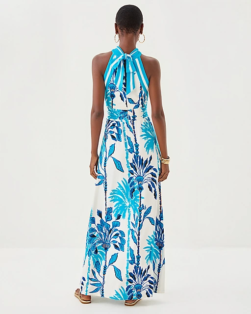 Lilly Pulitzer Devena Halter Maxi Dress Coconut Oversized Swayin In The Breeze Engineere