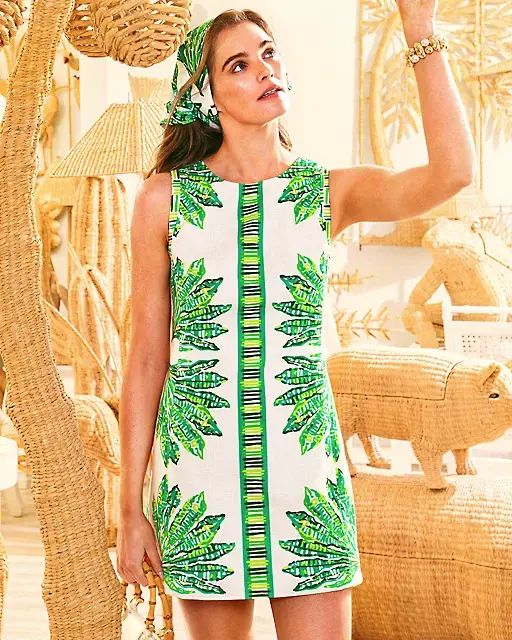 lilly pulitzer Devyn Stretch Shift Dress Kitts Green Shady Babe Engineered Woven Dress
