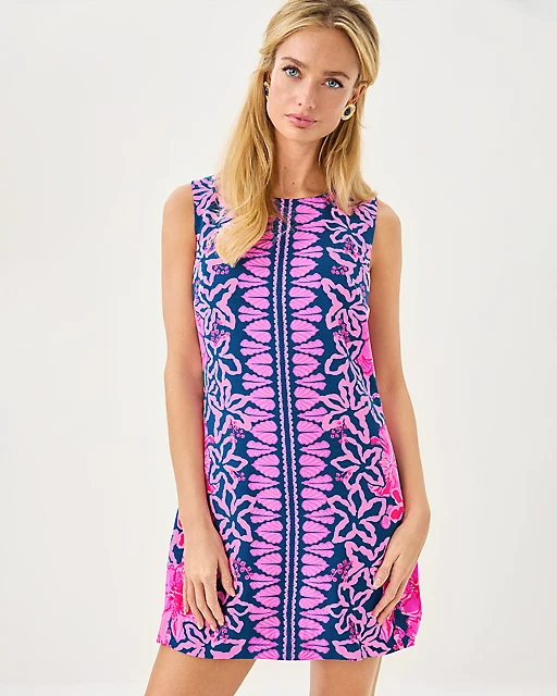 Lilly Pulitzer Edita Shift Dress Starlight Navy Once And Floral Engineered Woven Shift