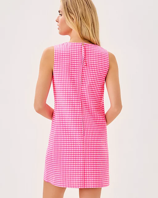 Lilly Pulitzer Edita Stretch Shift Dress Sunkissed Pink Gingham Stretch Jacquard