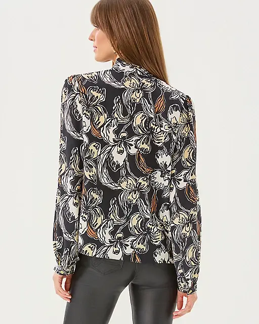 Lilly Pulitzer Elanor V-Neck Silk Top Onyx Irisistable