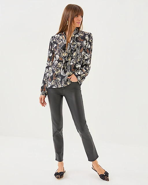 Lilly Pulitzer Elanor V-Neck Silk Top Onyx Irisistable