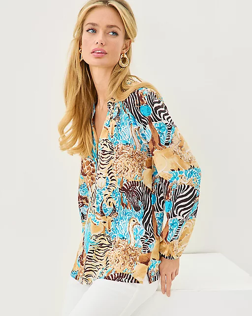 Lilly Pulitzer Elsa Silk Top Breezy Aqua Lillys Zoo