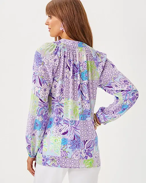 Lilly Pulitzer Elsa Silk Top Multi Juicy Story Patch