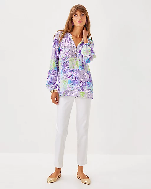 Lilly Pulitzer Elsa Silk Top Multi Juicy Story Patch