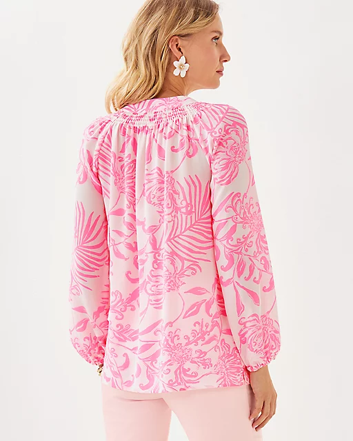 Lilly Pulitzer Elsa Silk Top Rousseau Pink Glisten In The Sun