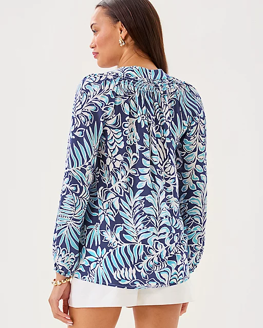 Lilly Pulitzer Elsa Silk Top Sapphire Pool Summer Shorelines