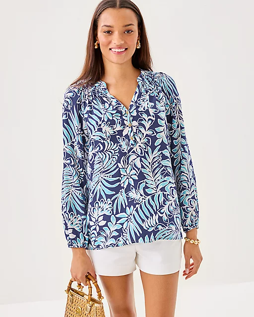 Lilly Pulitzer Elsa Silk Top Sapphire Pool Summer Shorelines