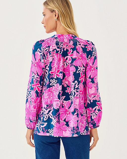 Lilly Pulitzer Elsa Silk Top Starlight Navy Once And Floral