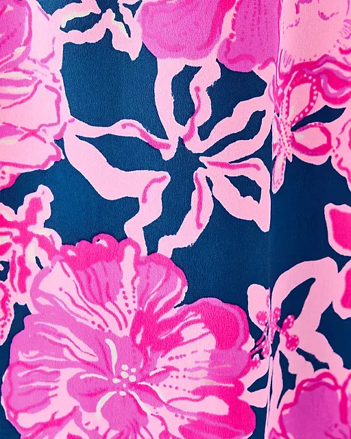 Lilly Pulitzer Elsa Silk Top Starlight Navy Once And Floral