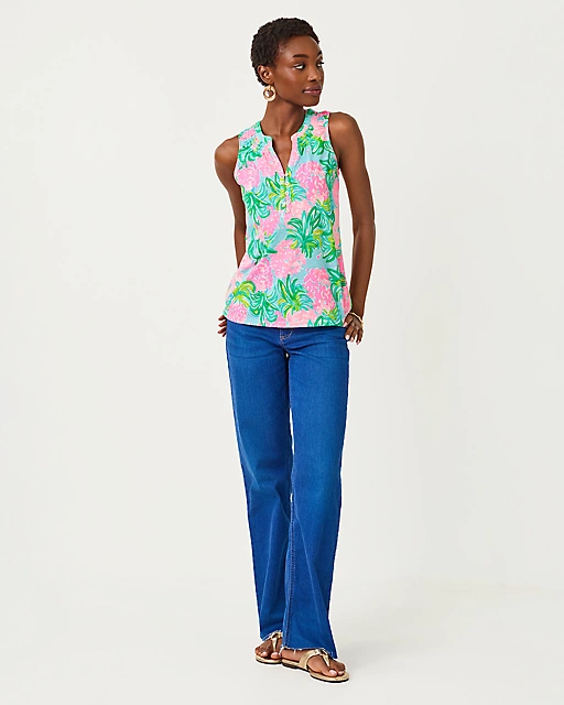 Lilly Pulitzer Essie Tank Top Blue Ibiza Pineapple Shake