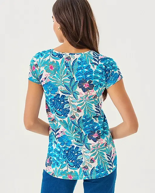 Lilly Pulitzer Etta Scoop Neck Top Breezy Aqua Best Fronds Forever