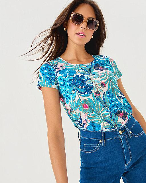 Lilly Pulitzer Etta Scoop Neck Top Breezy Aqua Best Fronds Forever