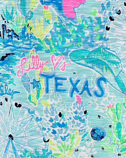 Lilly Pulitzer Etta V-Neck Cotton Top Bayside Blue Lilly Loves Texas