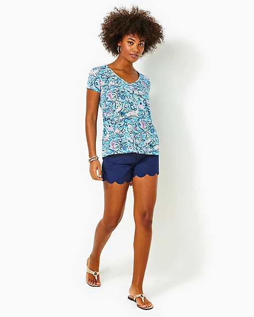 Lilly Pulitzer Etta V-Neck Top Bali Blue Lilly Loves Cape Cod