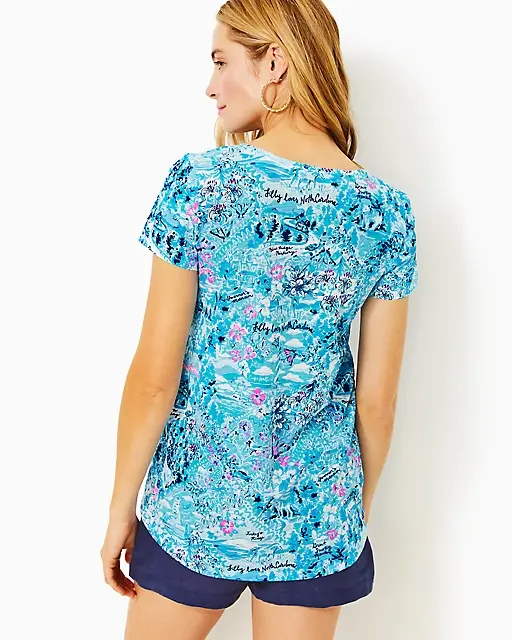 Lilly Pulitzer Etta V-Neck Top Blue Peri Lilly Loves North Carolina