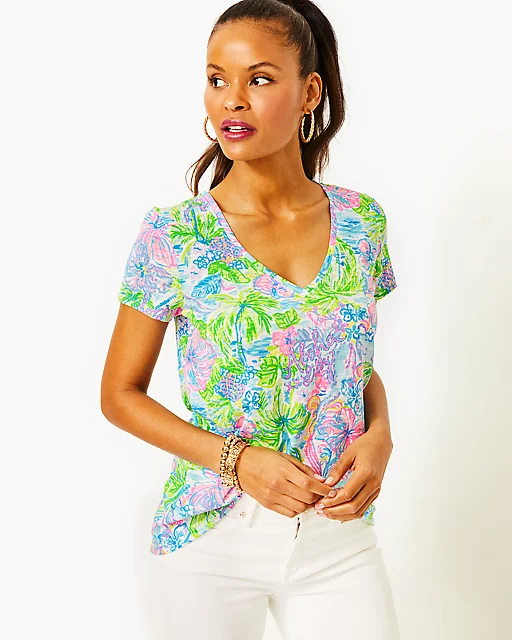 Lilly Pulitzer Etta V-Neck Top Multi Lilly Loves Hawaii