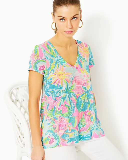 Lilly Pulitzer Etta V-Neck Top Multi Sunshine State Of Mind